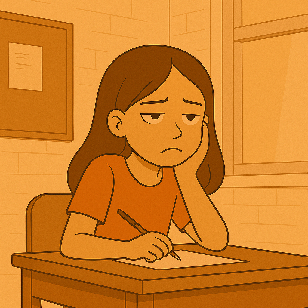 Illustration of a disengaged Year 8 girl in class